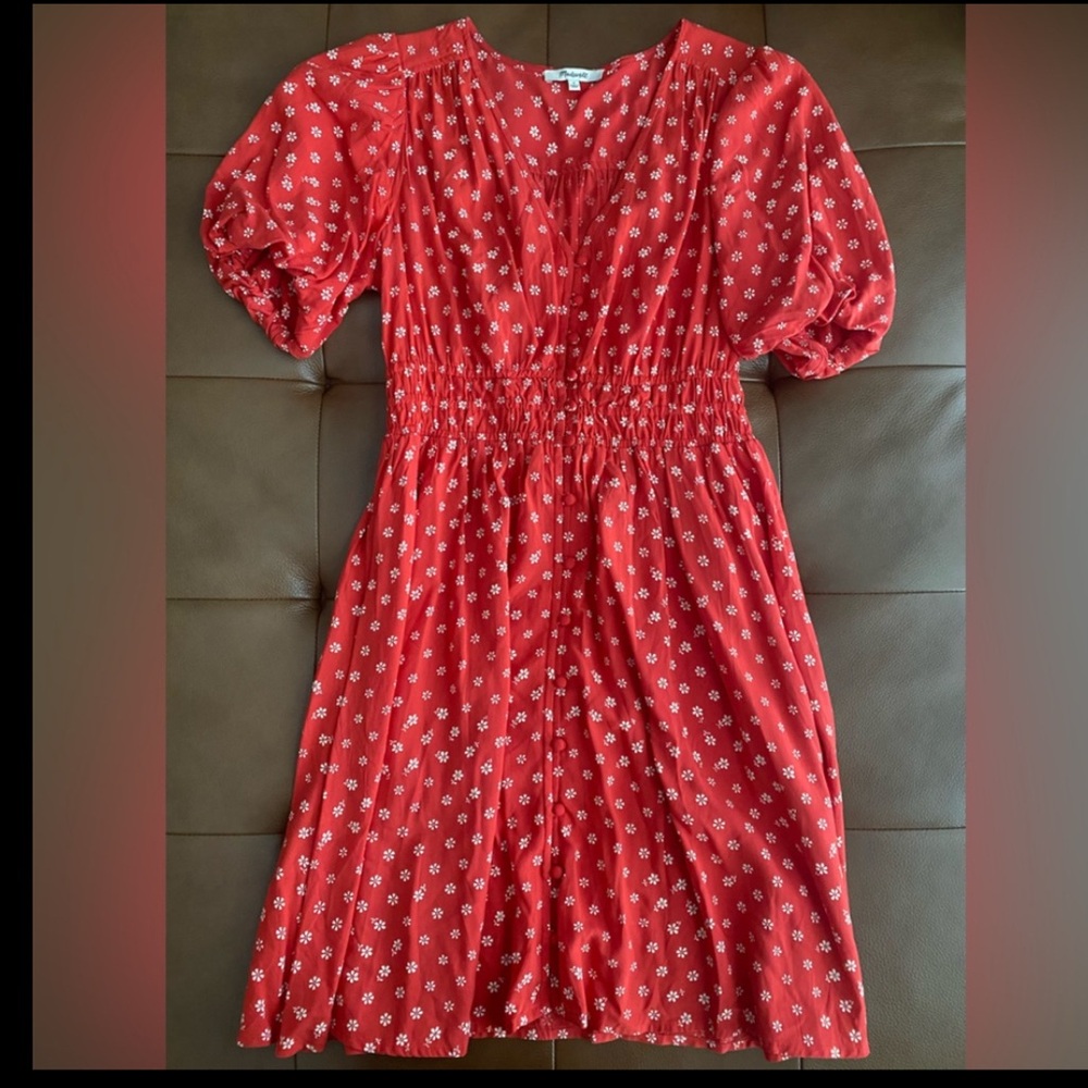 Madewell Red and White Midi Dress Size Small EUC